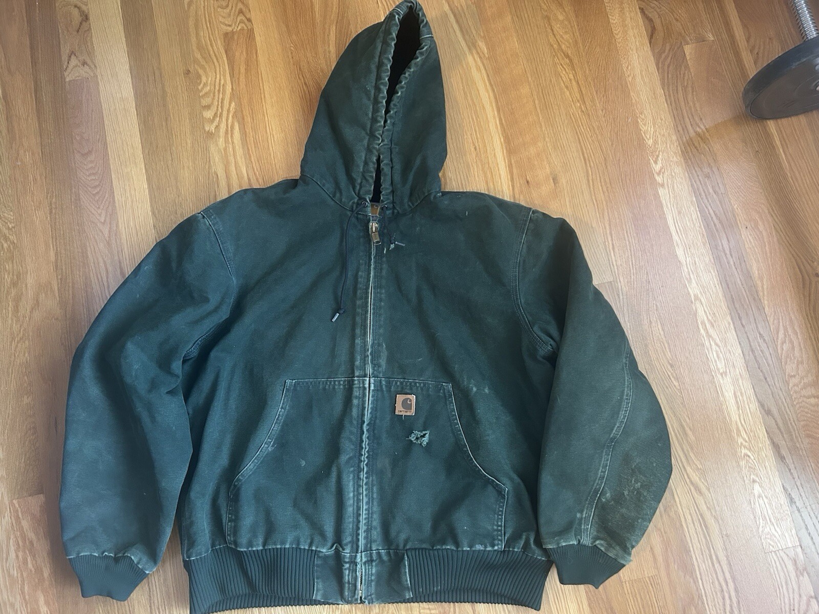Vintage Carhartt J130 SPC Green Hooded Jacket Size Large