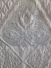 Vintage Blue /White Baby Blanket  Fringe Trim 39 X 38