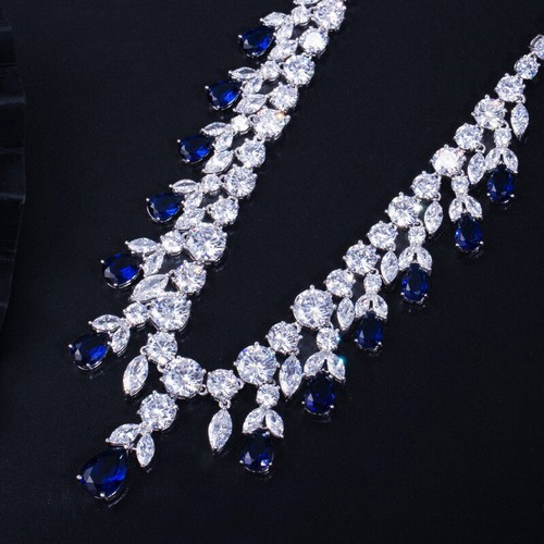 2pcs Crystal Zircon Wedding Party Necklace Earrings for Women Bridal Jewelry Set - Picture 19 of 476