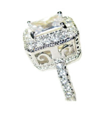 Zirconi Anello Oro Bianco Cuscino Forma Filigrana Fascia Nozze Fidanzamento Sz 8