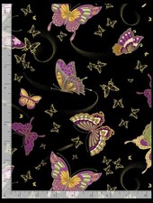 Timeless Treasures Butterflies Gold Black Quilting Cotton Fabric Japanese Yard