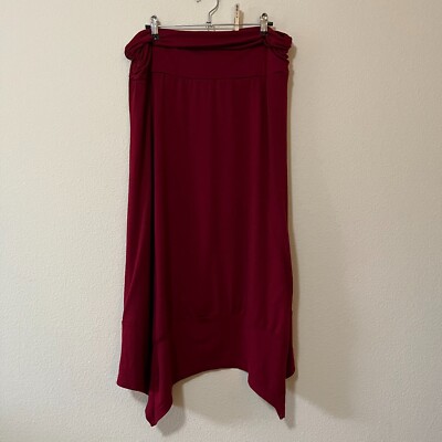 Glory Star Womens Maroon High-Low Hem Asymmetrical Jersey Knit Skirt Size XXL