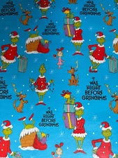 Grinch Grinchmas Blue Christmas Gift Wrapping Paper 2 Yard FOLDED Decoupage
