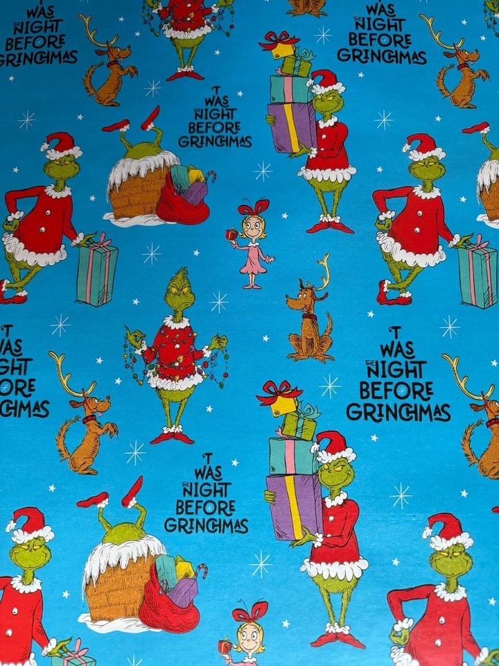 PLUS MARK LLC Grinch Grinchmas Blue Christmas Gift Wrapping Paper 2 Yard FOLDED Decoupage