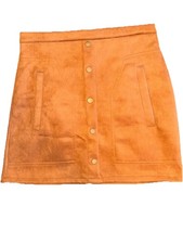 Women  s Brown Faux Suede Button-Front A-Line Mini Skirt w/ Pockets Size M