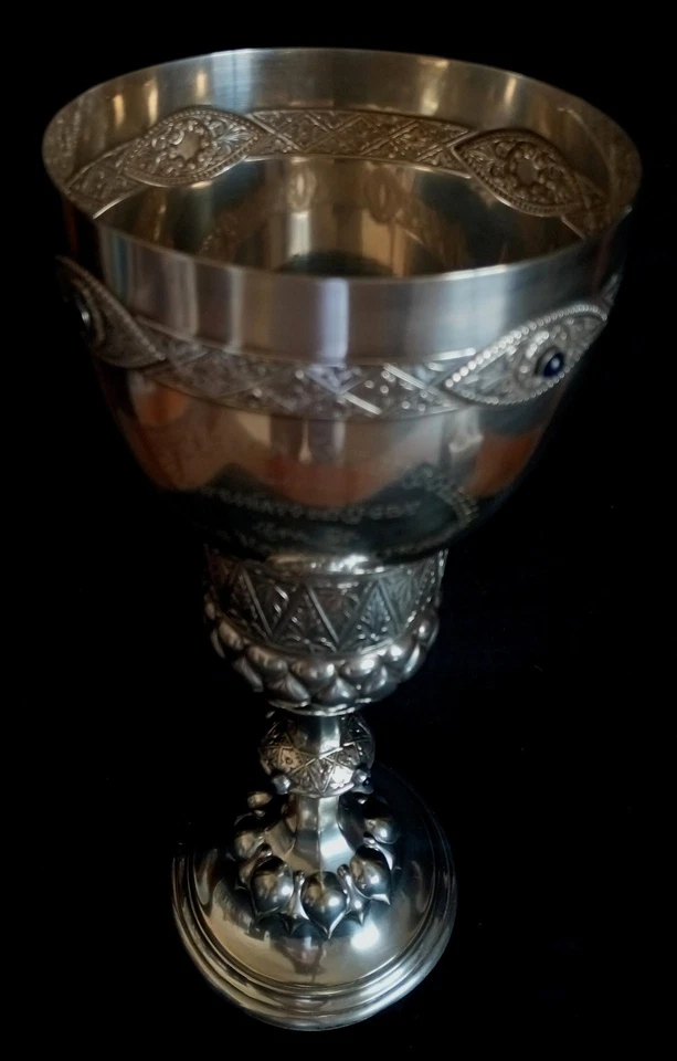 JUGENDSTIL - ARTS & CRAFTS WMF CHALICE - TROPHY  SILVER-PLATE & JEWELED 1915 - Image 3 of 4