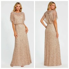Mac Duggal Pearl Sequin Gown Size 16 NWT Champagne Embellished Dress 14523
