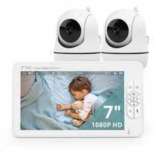Babystar 7in HD Split Screen Baby Monitor 2 Camera No WiFi Hack Proof