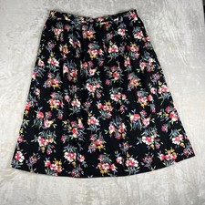 Sag Harbor Woman Floral Midi Skirt Black Pink 2X Plus Size Elastic Waist S44141