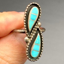 Vintage Zuni Native Indian Turquoise Inlay Silver Ring Size 5.25