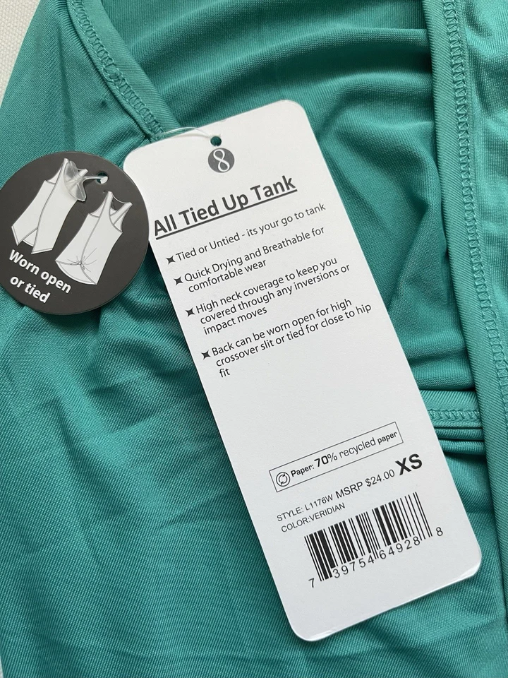 Camiseta deportiva Layer8 para mujer XS verde azulado yoga correr corbata azul verde corredor espalda sin mangas NUEVO Foto 3 de 4