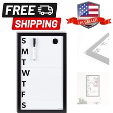Framed Magnetic Weekly Calendar Dry Erase White Board, Office Supplies, Black...