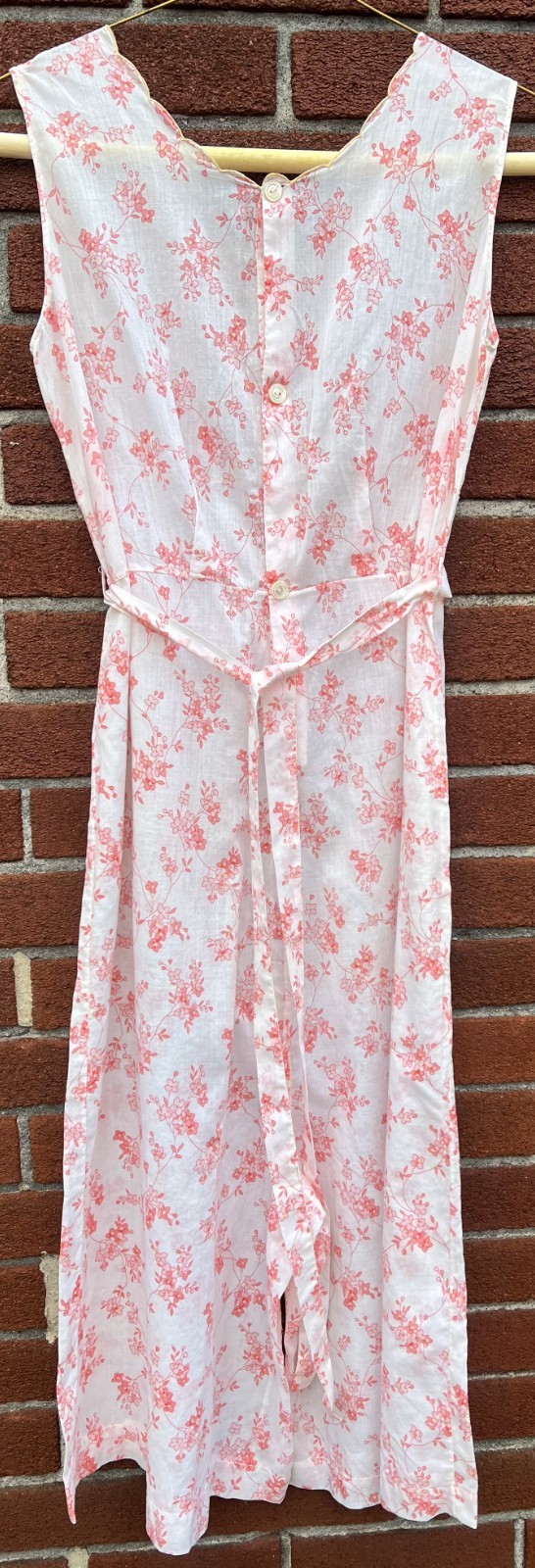 RARE 1930's WHITE COTTON PINK FLORAL PRINT BEACH … - image 5