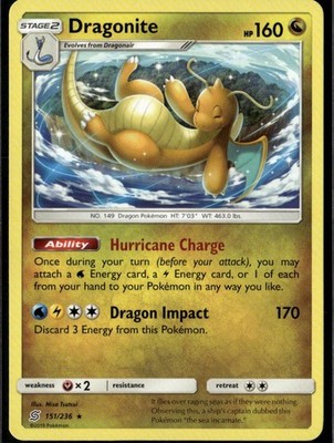 Dragonite Rare SM Unified Minds 151/236 Dragon Pokemon Card | eBay