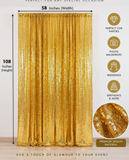 Gold Sequin Photo Backdrop Curtain, Party Background 58 in x 108 in