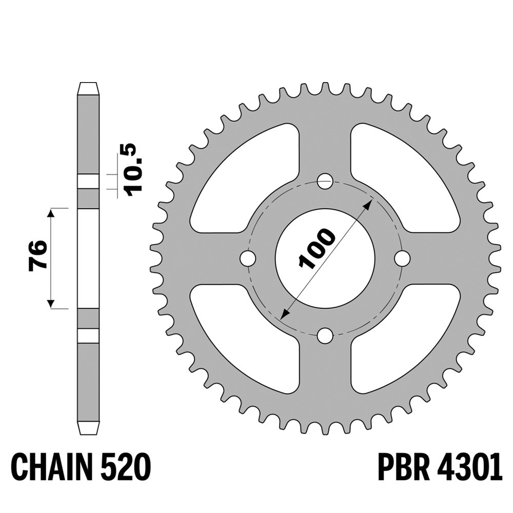 Pignon Suzuki VL 250 Intruder PBR acier 43T pas 520 pour éliminer les bruits de chaîne