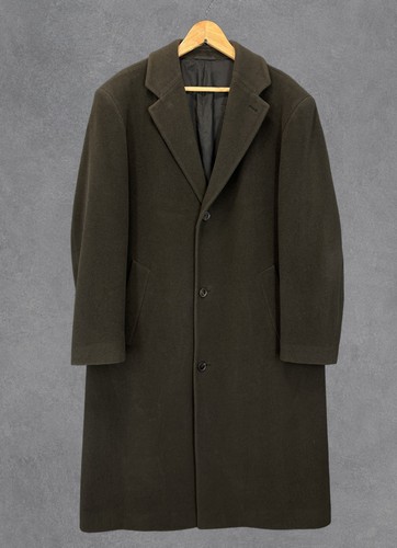 Hugo Boss, Vintage Hugo Boss Coat Mens 42 Brown Khaki Overcoat Long Trench 100% Wool Smart