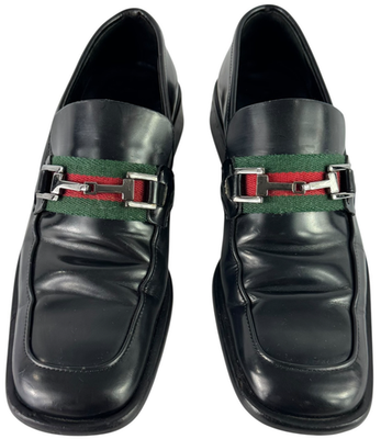 GUCCI Loafers Black Leather Sherry Line Horsebit Made in Italy 36