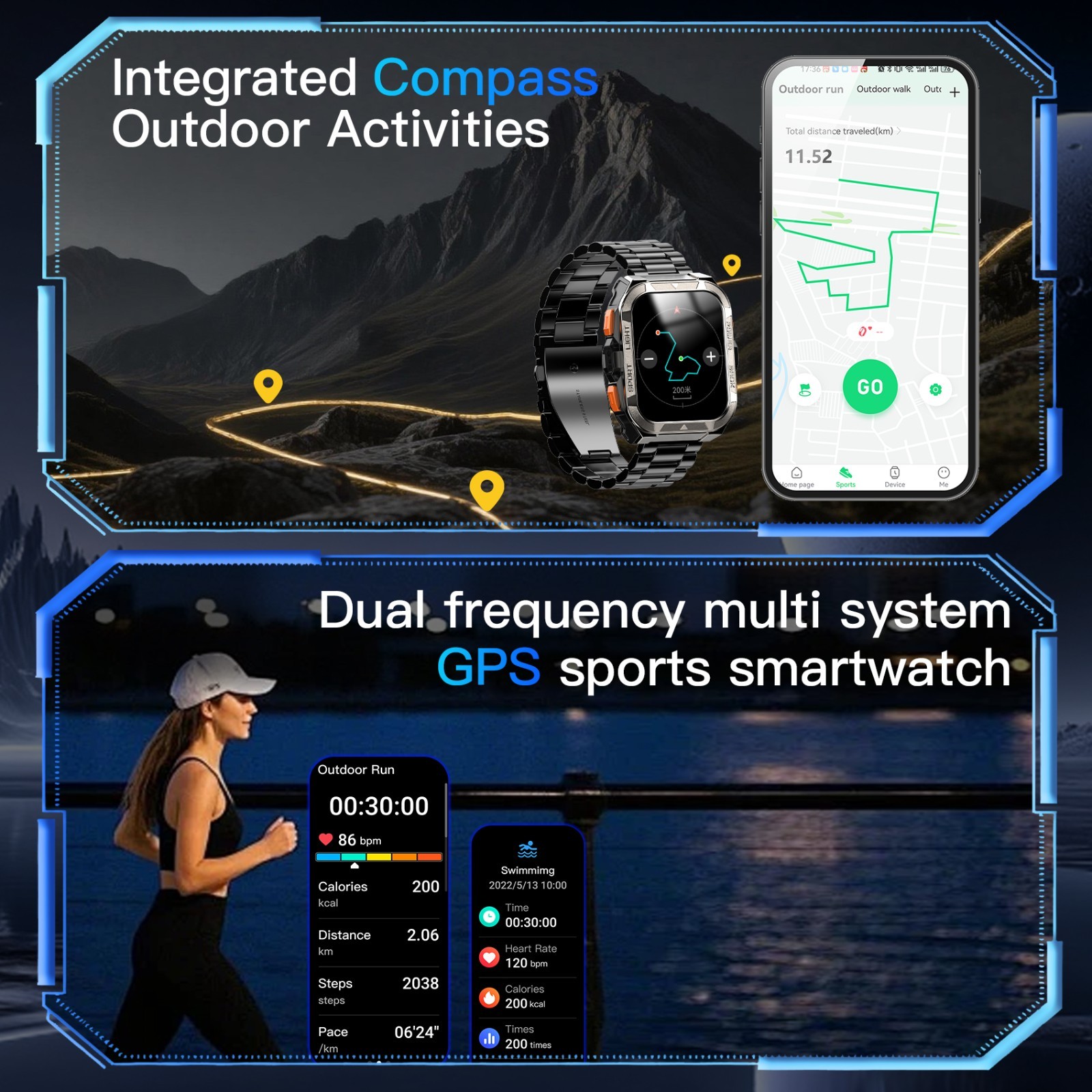 Military GPS Smartwatch (Call Receive/Dial) AI Translation ChatGpt Sport Watch