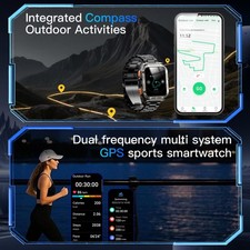 Military Grade Smart Watch Men GPS Tactical LED Flashlight Stainless Steel Band* 7