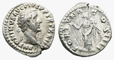 Antoninus Pius AR Denarius Fortuna AD 159-160 Ancient Roman Silver RIC 310