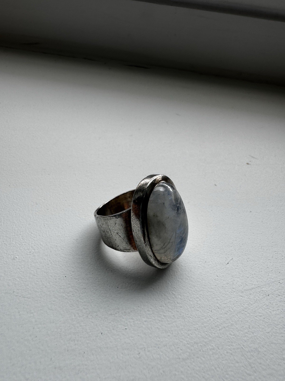 Solid Silver Large Moonstone Vintage Ring, 925 - image 2