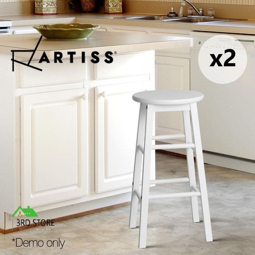 Artiss 2 x Wooden Bar Stools Bar Stool Dining Chairs Kitchen White Barstools - Picture 1 of 12