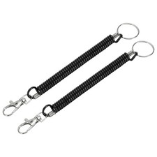 2 Pack Spiral Retractable Spring Coil Keychain, Key Chain (Black, 6.7-Inch)