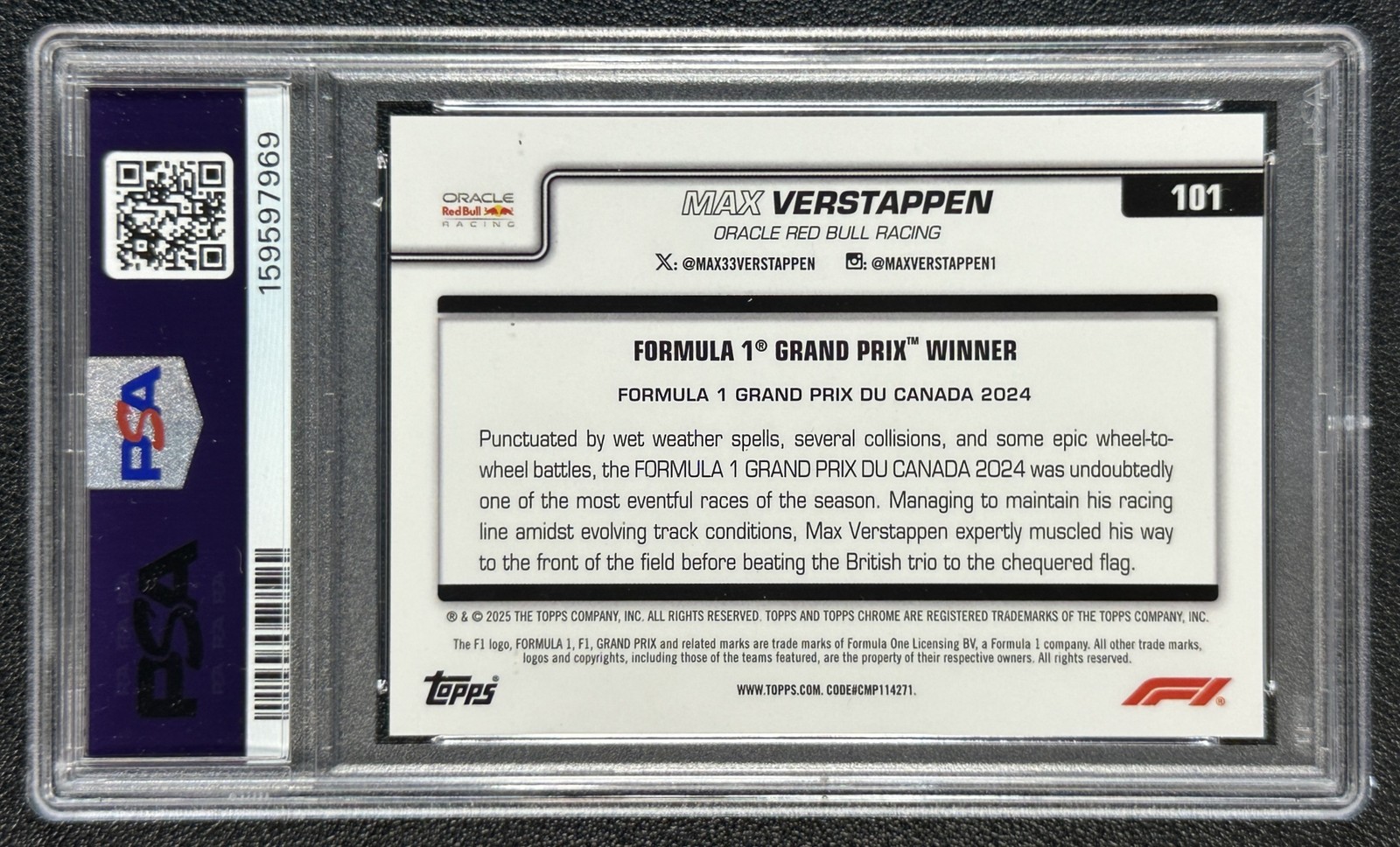 MAX VERSTAPPEN PSA 9 2025 TOPPS CHROME SAPPHIRE F1 #101 BLACK REFRACTOR 8/10 view 2