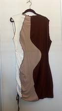 Cider Colorblock Sleeveless Ruched Chic Vacation Dress 4XL Brown Beige White 