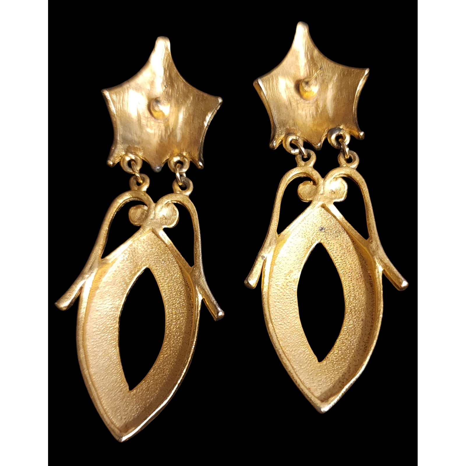 VTG Gold Tone Post Statement Dangle Earrings Abst… - image 4