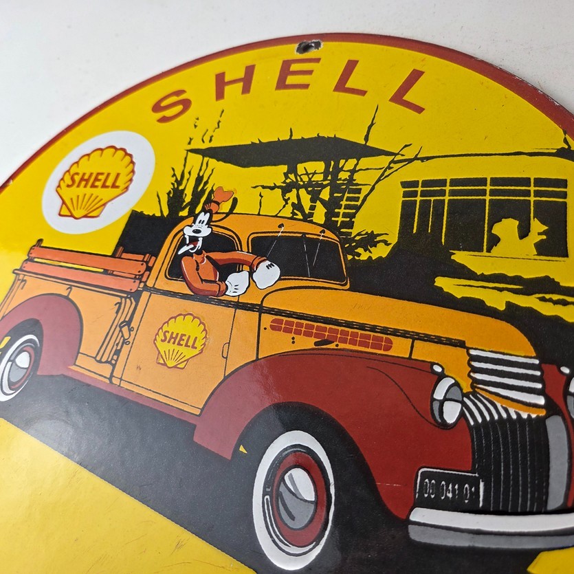 Vintage Shell Gasoline Sign - Goofy Old Truck Gas Oil Pump
