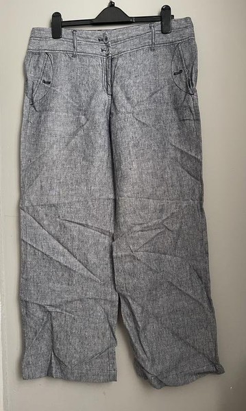 Women Monsoon Trousers Grey Linen L