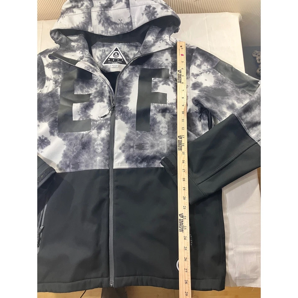 Chaqueta con capucha NEFF para hombre mediana tie dye negra cremallera completa esquí snowboard Foto 3 de 4