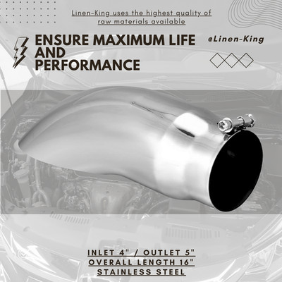 For Exhaust Tip 4'' Inlet 5'' Outlet 16'' Long Stainless Steel Turn Down Tailpipe