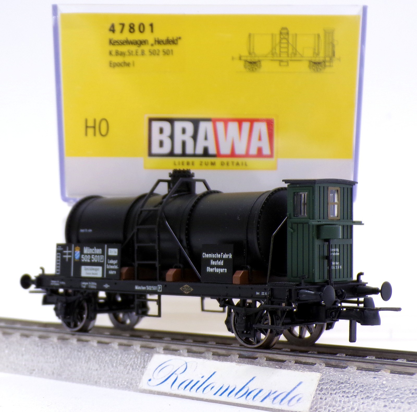 ⭐BRAWA EPOCA I CARRO CISTERNA CON GARITTA "HEUFELD" K.Bay.St.E.B. art 47801 #F