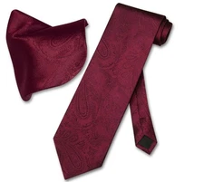 Vesuvio Napoli Burgundy PAISLEY NeckTie Handkerchief Matching Mens Neck Tie Set