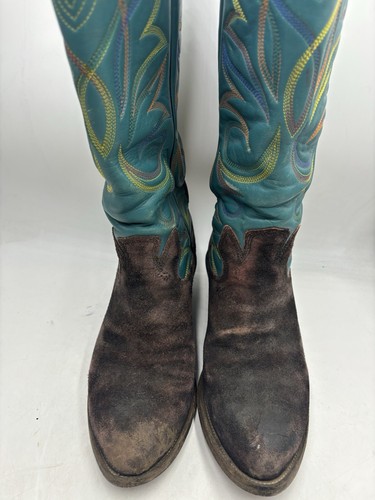 Vintage Paul Bond Men’s Blue Leather Western Buckaroo Boots 17” Size US 10 - Picture 7 of 12