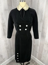 Vintage 1960s Oleg Cassini DRESS Black Velvet Wednesday Style Retro Hollywood S