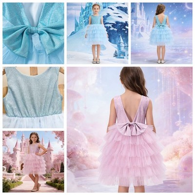 Mädchen Blumenmädchen Tüll Tutu-Kleid Taillengürtel Rock Leistung V-Rückseite