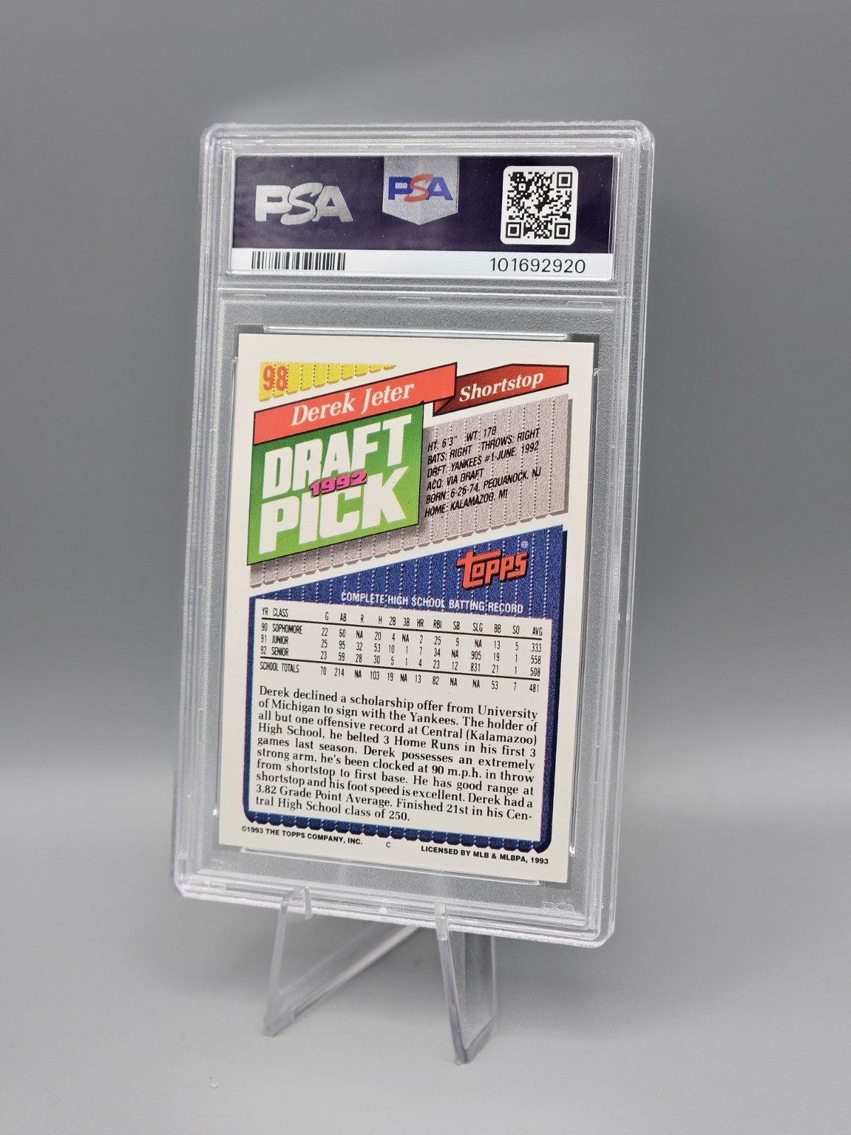 PSA 9 (RC) Derek Jeter Gold 1993 Topps #98 NY Yankees Legend HOF  view 6