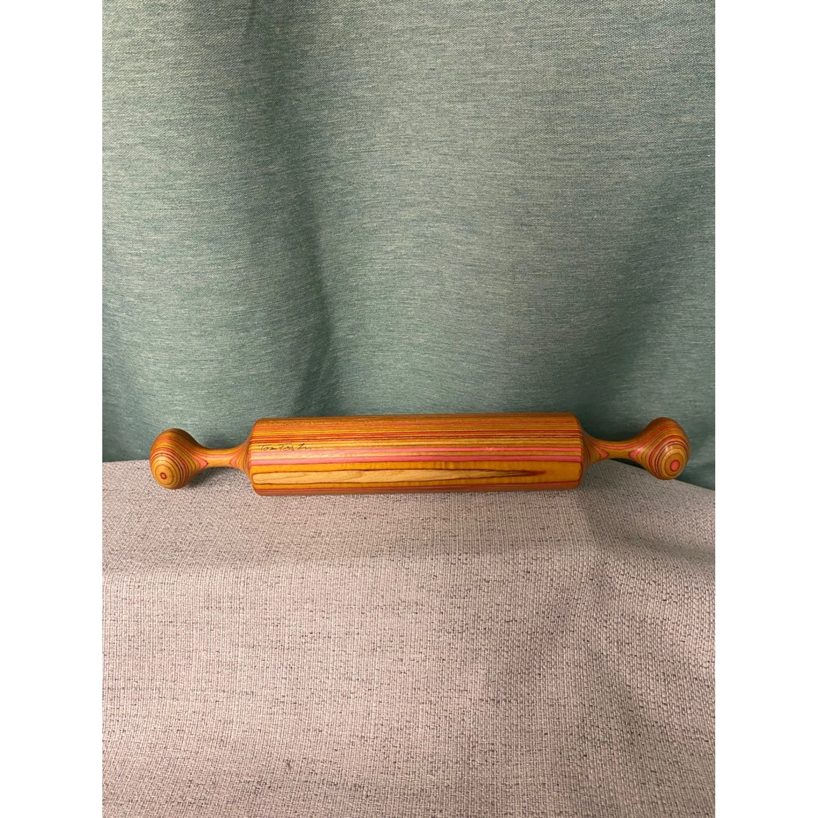 Vtg Tom Forten Signed Handcrafted Wooden Rolling Pin Rock Maple Hand Turned