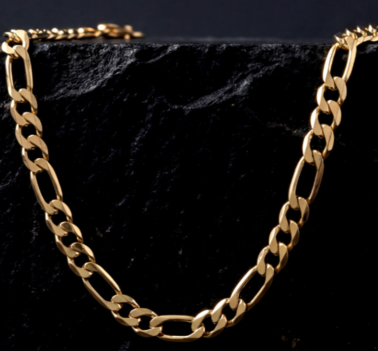 Collar de cadena de eslabones Figaro italiano estampado oro 14k pesado para hombre 20" pulgadas 5 mm