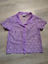 Vintage 90s Xhilaration Sheer Purple Floral Shirt Fairycore Coquette Whimsigoth