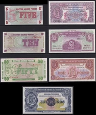 British Military Currency 1940s Armed Forces Set of 7, Uncirculated, Random Set
