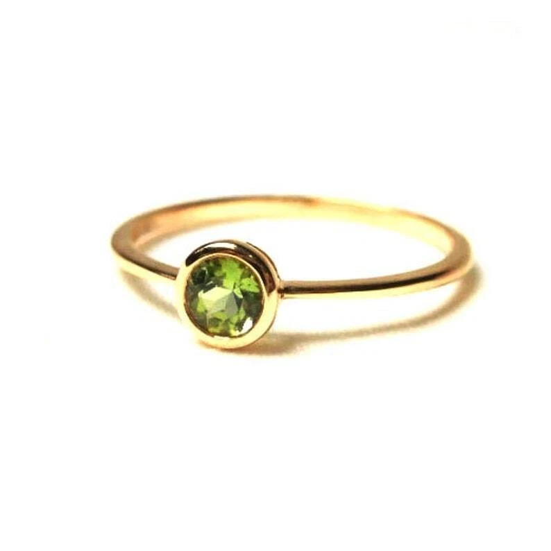 Natural Green Peridot Gemstone Solitaire Proposal Ring 10k Yellow Gold Ring - Image 3 of 4