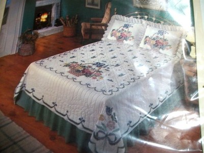 Bucilla Country Blossoms DOUBLE Bedspread KIT #49937 Cross Stitch Quilt UNOPENED
