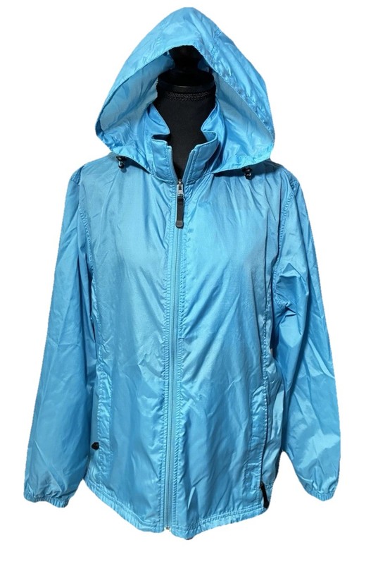 L.L.Bean Stowaway Jacket Women’s 1X Light Blue Hooded Windbreaker Ripstop Rain