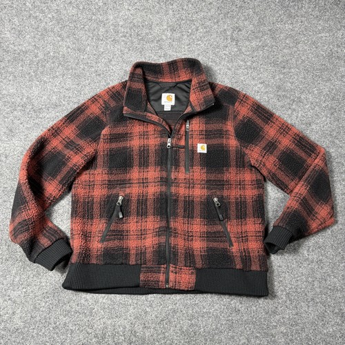 Carhartt Bomber Jacket Youth Large 12/14 Red Plaid Fleece Full Zip Buffalo