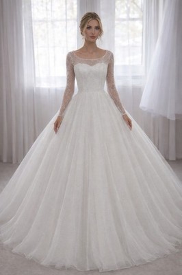 UK weiß/elfenbein Langarm Glitzer Tüll Braut A Line Hochzeitskleider Größe 6-20